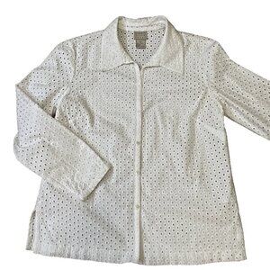 Sigrid Olsen Sport Petite Womens Cotton Eyelet Top Blouse Size PS White Coquette